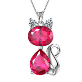 Cat Birthstone July Ruby Necklace Sterling Silver - Necklaces - Aurora Tears